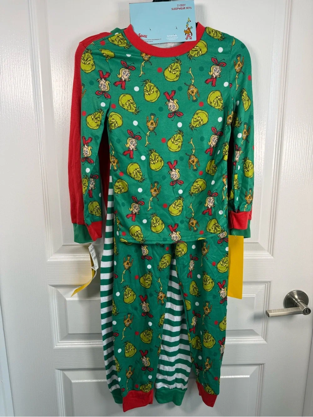 NWT 2 sets of Merry Grinchmas Kids' Red and Green Holiday Pajama Set size 8.